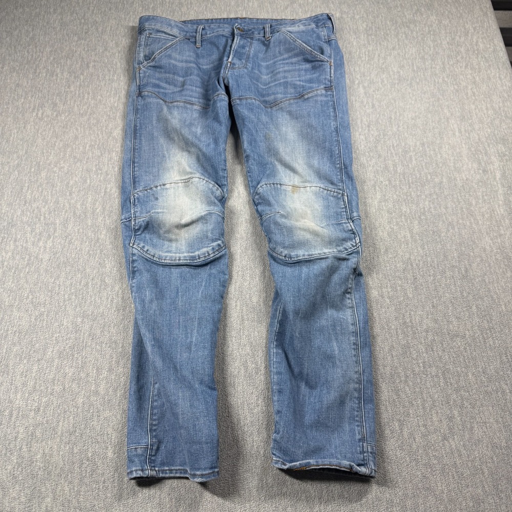 G-Star Raw Jeans Mens 36x31 Blue Denim Straight Leg Moto Ribbed Knee Workwear‎